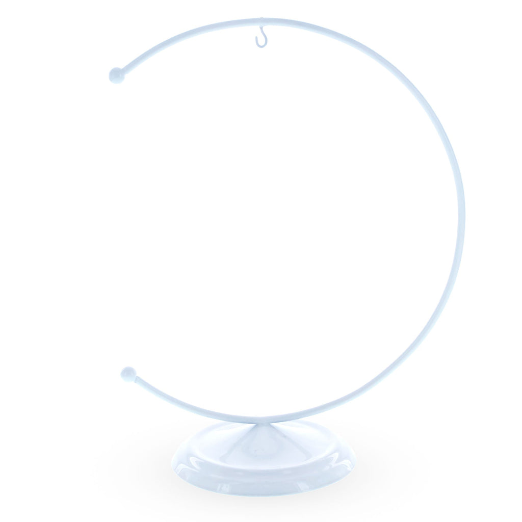 Crescent Moon White Painted Metal Ornament Display Stand 8.8 Inches
