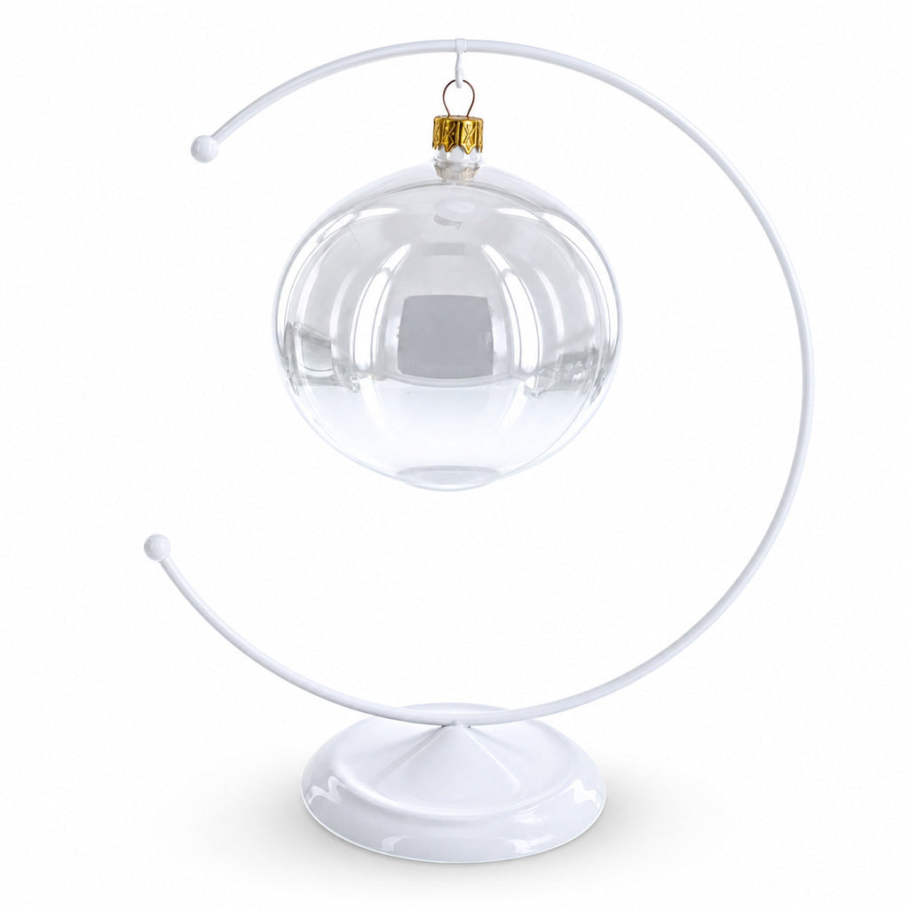 Crescent Moon White Painted Metal Ornament Display Stand 8.8 Inches