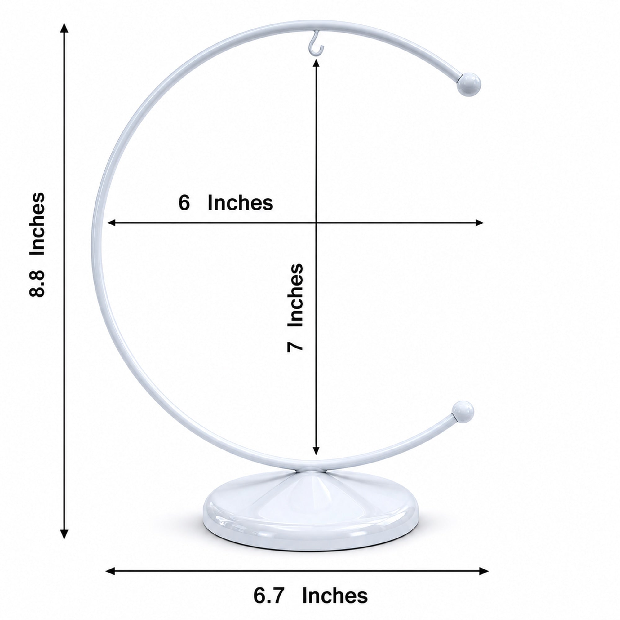 Crescent Moon White Painted Metal Ornament Display Stand 8.8 Inches
