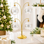 4-Arm Tree Branch Gold Metal Ornament Display Stand 12 Inches