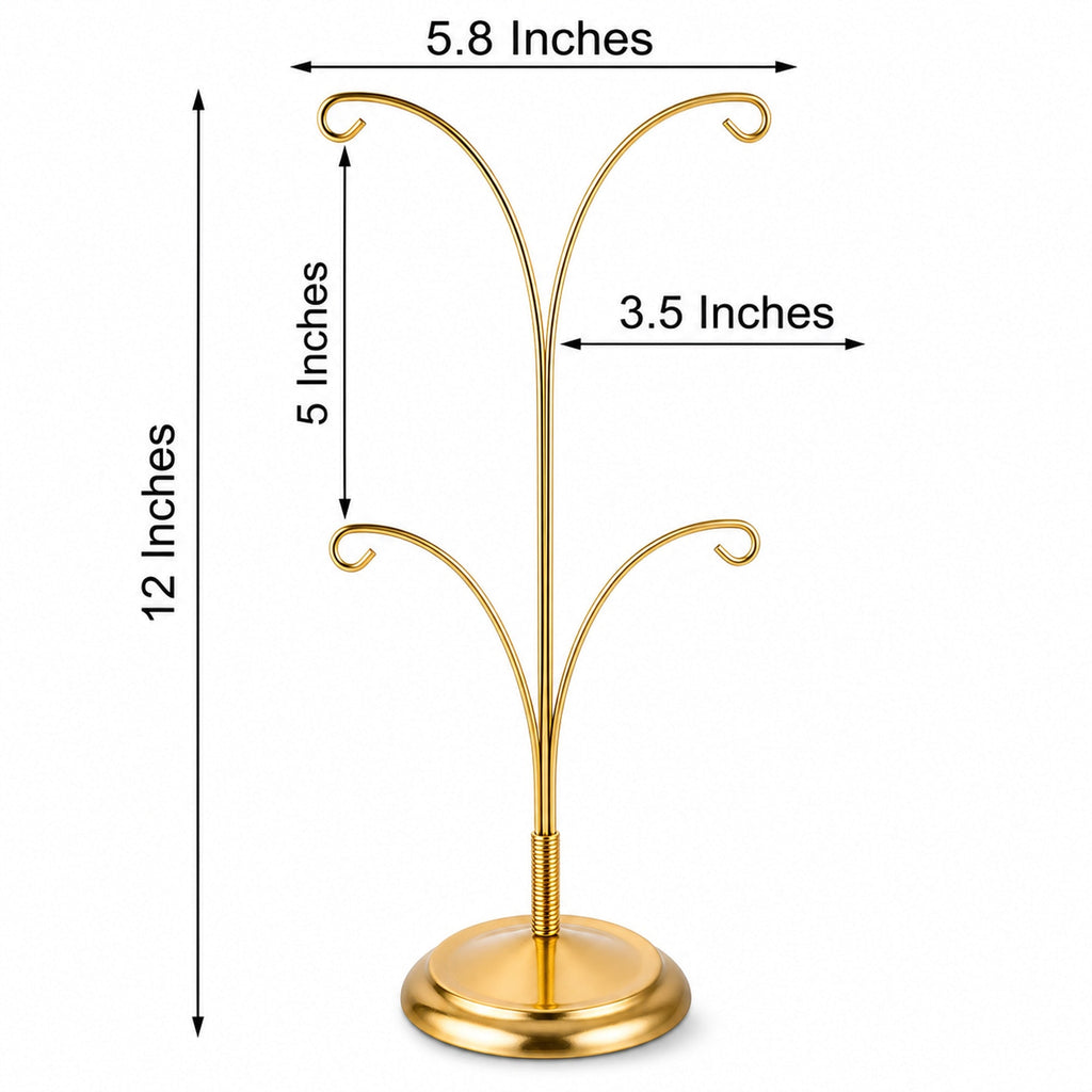 4-Arm Tree Branch Gold Metal Ornament Display Stand 12 Inches