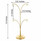 4-Arm Tree Branch Gold Metal Ornament Display Stand 12 Inches
