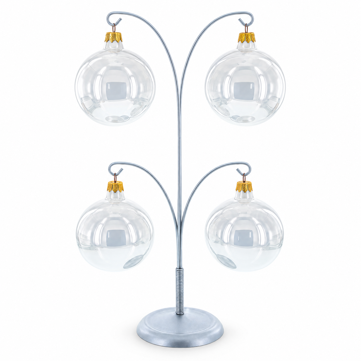 4-Arm Tree Branch Silver Metal Ornament Display Stand 12 Inches