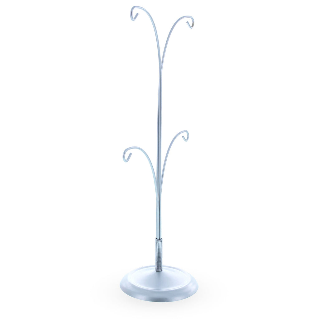 4-Arm Tree Branch Silver Metal Ornament Display Stand 12 Inches