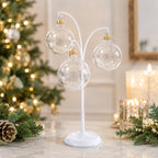 3-Arm Botanical Style White Painted Metal Ornament Display Stand 12 Inches