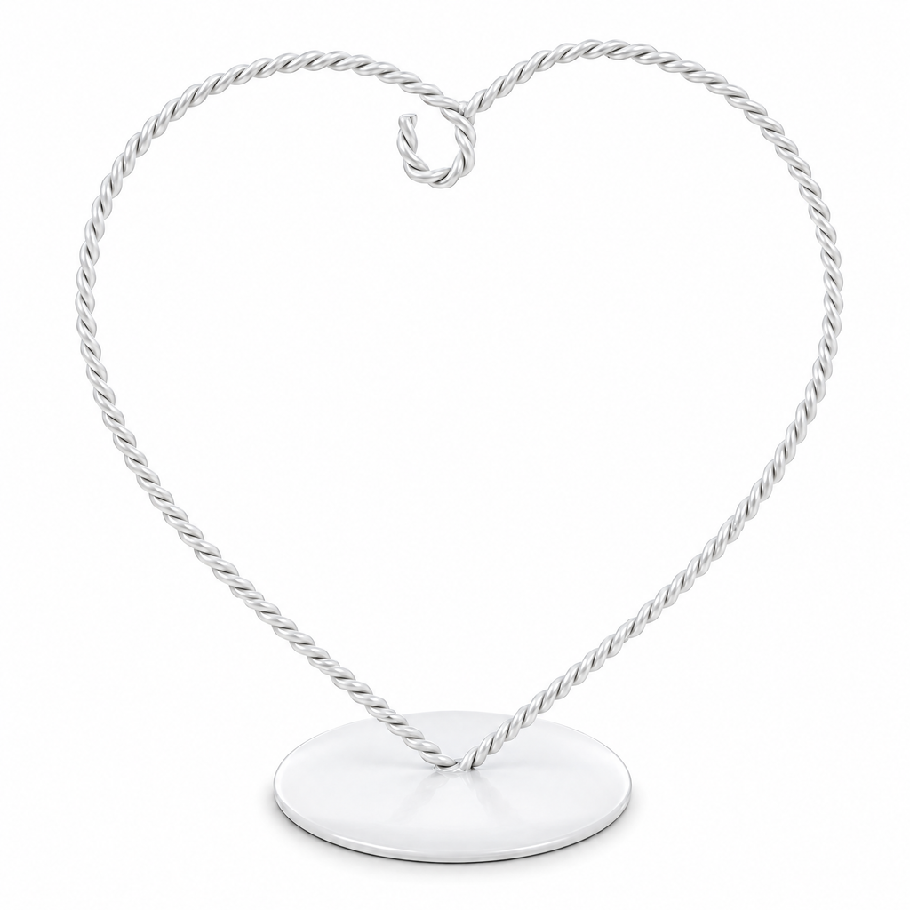 Heart-Shaped Twisted White Painted Metal Ornament Display Stand 6.2 Inches