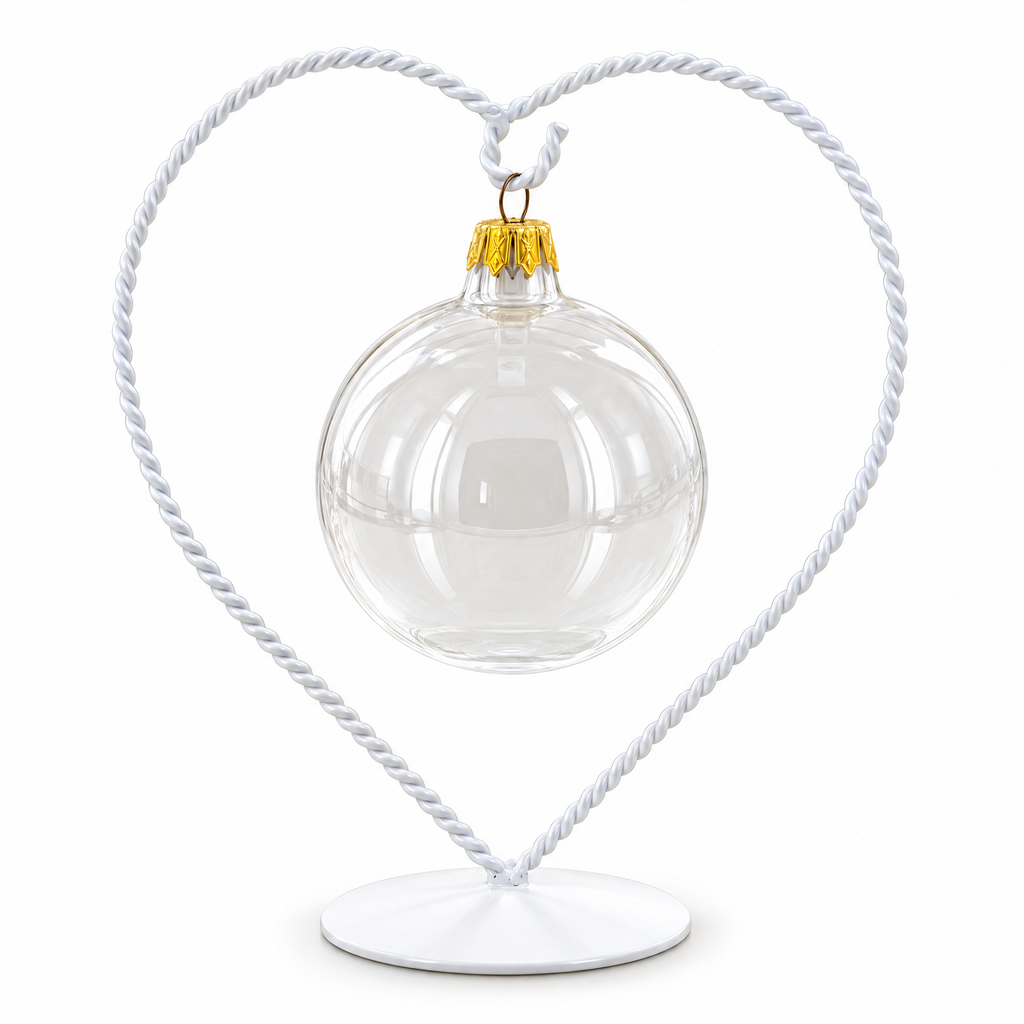 Heart-Shaped Twisted White Painted Metal Ornament Display Stand 6.2 Inches