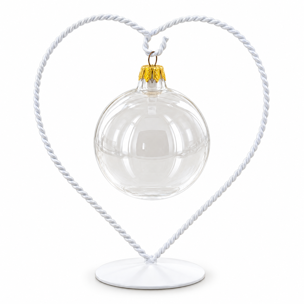 Heart-Shaped Twisted White Painted Metal Ornament Display Stand 6.2 Inches