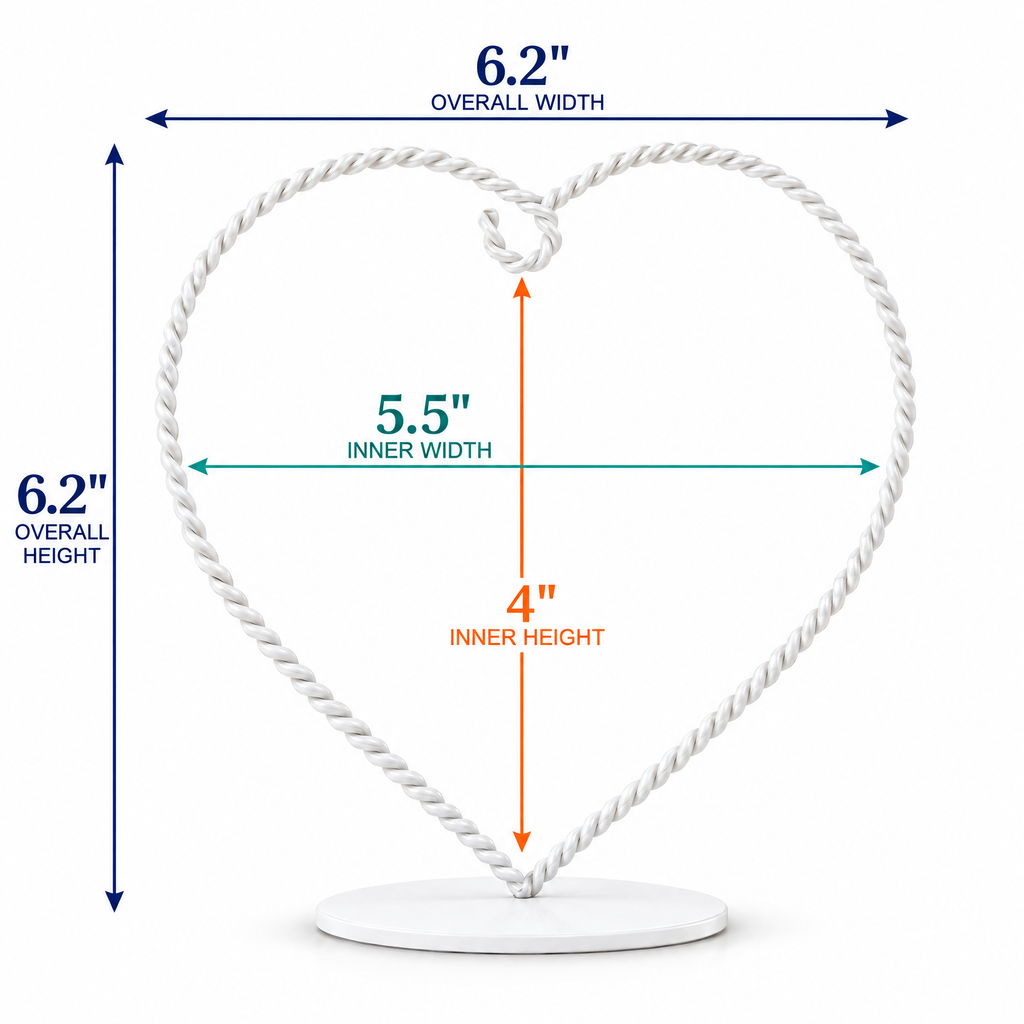 Heart-Shaped Twisted White Painted Metal Ornament Display Stand 6.2 Inches