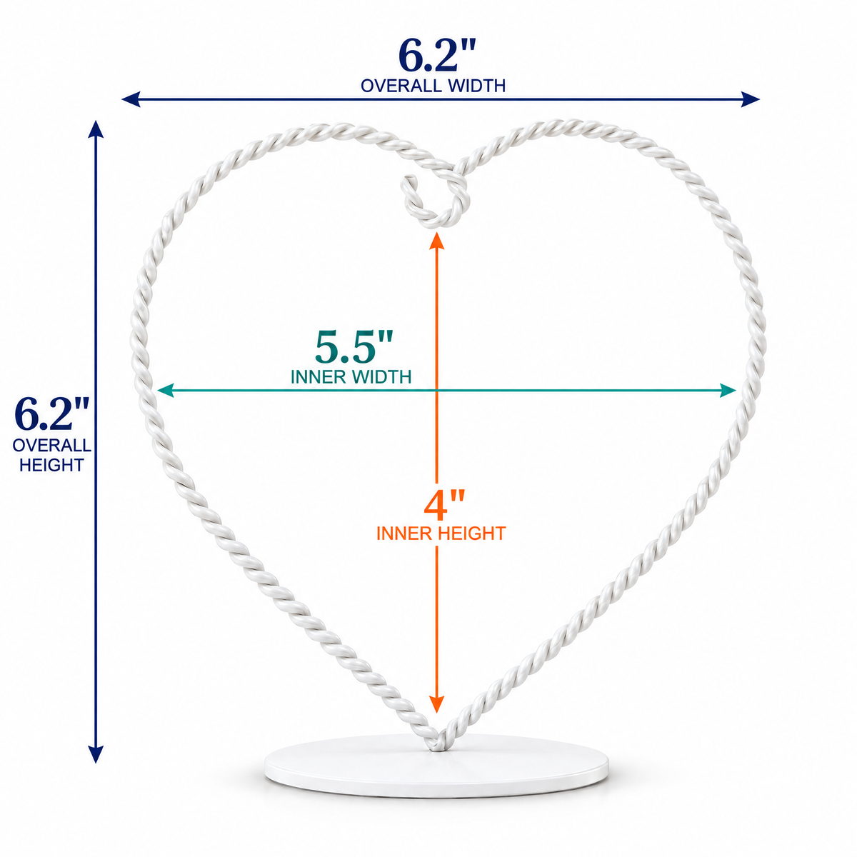 Heart-Shaped Twisted White Painted Metal Ornament Display Stand 6.2 Inches