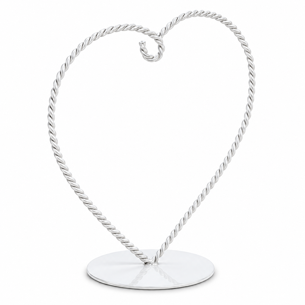 Heart-Shaped Twisted White Painted Metal Ornament Display Stand 6.2 Inches