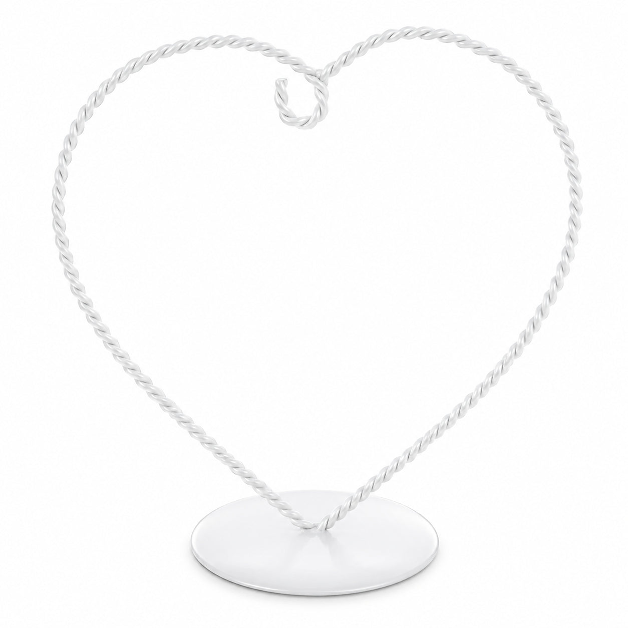 Heart-Shaped Twisted White Painted Metal Ornament Display Stand 6.2 Inches