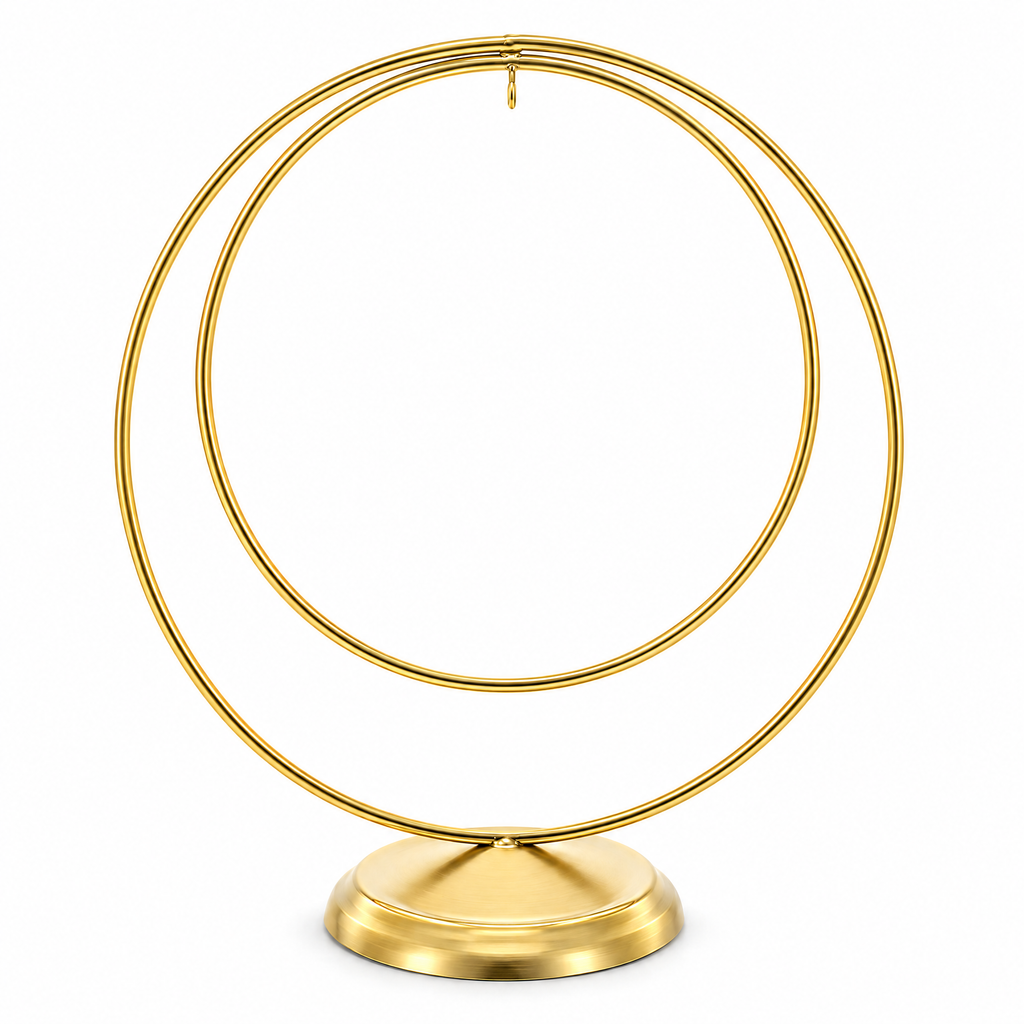 Contemporary Double Circle Gold Metal Ornament Display Stand 8.2 Inches
