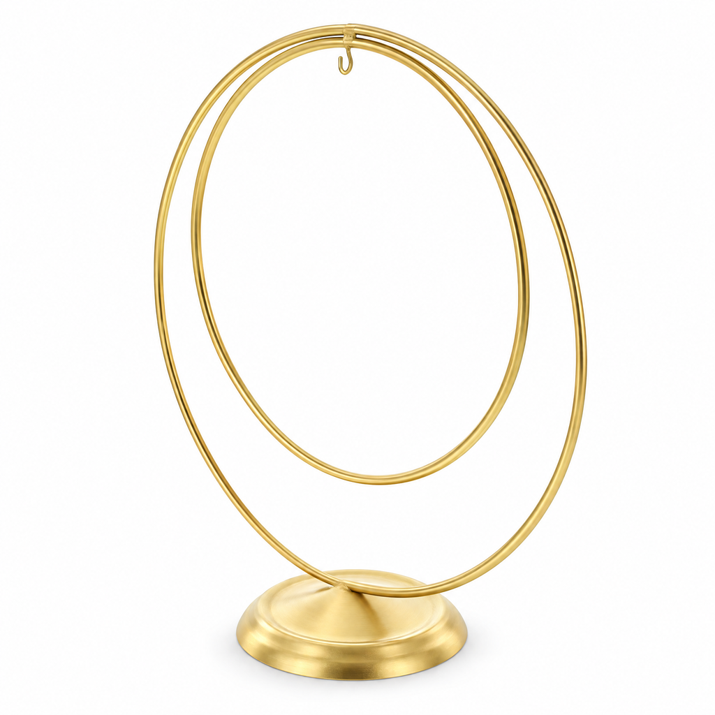 Contemporary Double Circle Gold Metal Ornament Display Stand 8.2 Inches