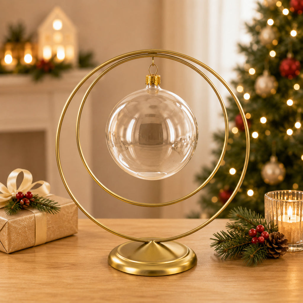 Contemporary Double Circle Gold Metal Ornament Display Stand 8.2 Inches