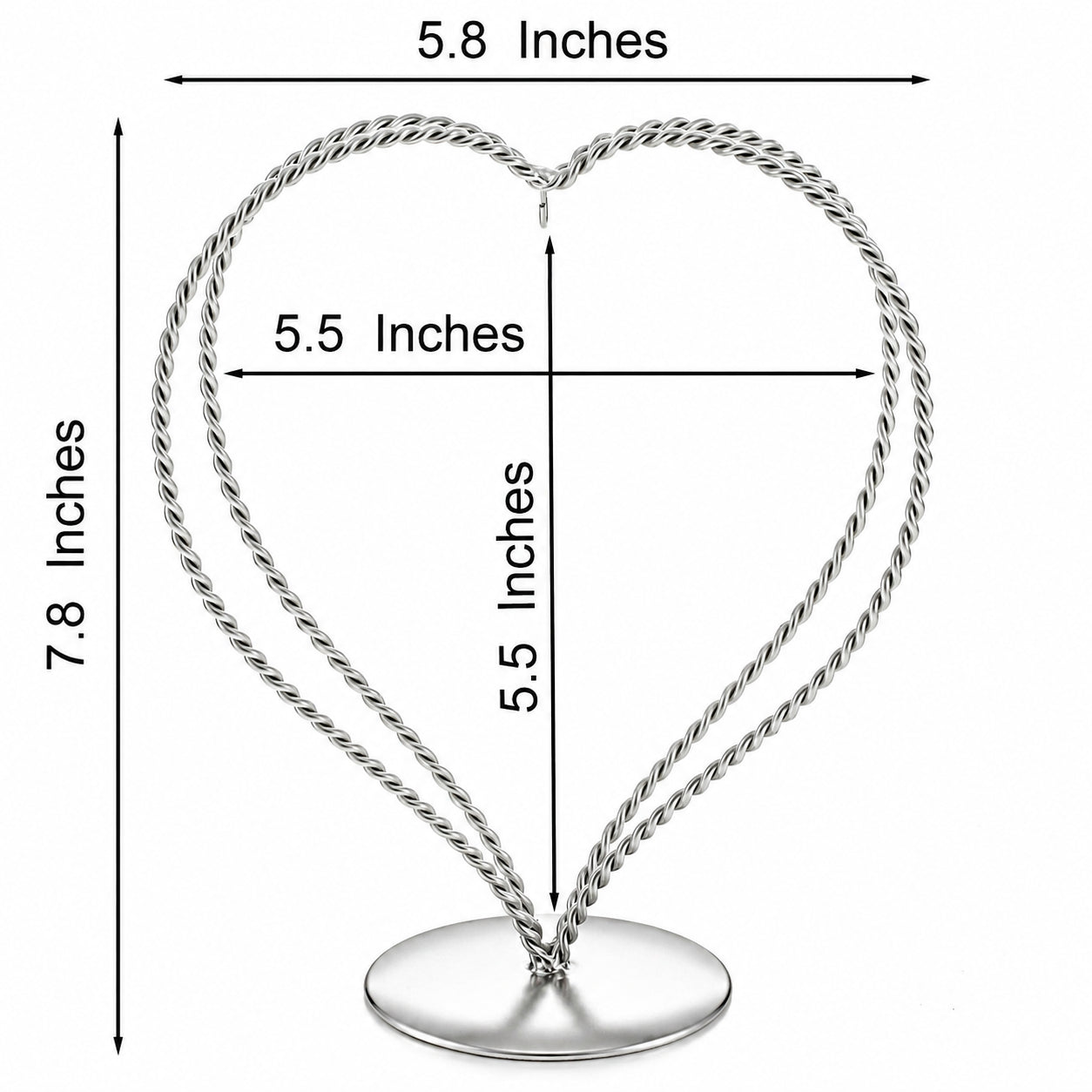 Double Wire Heart Twisted Silver Metal Ornament Display Stand 7.8 Inches