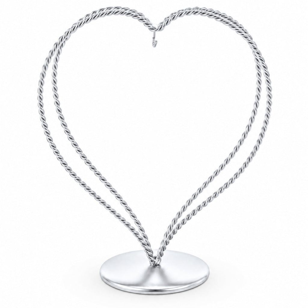 Double Wire Heart Twisted Silver Metal Ornament Display Stand 7.8 Inches