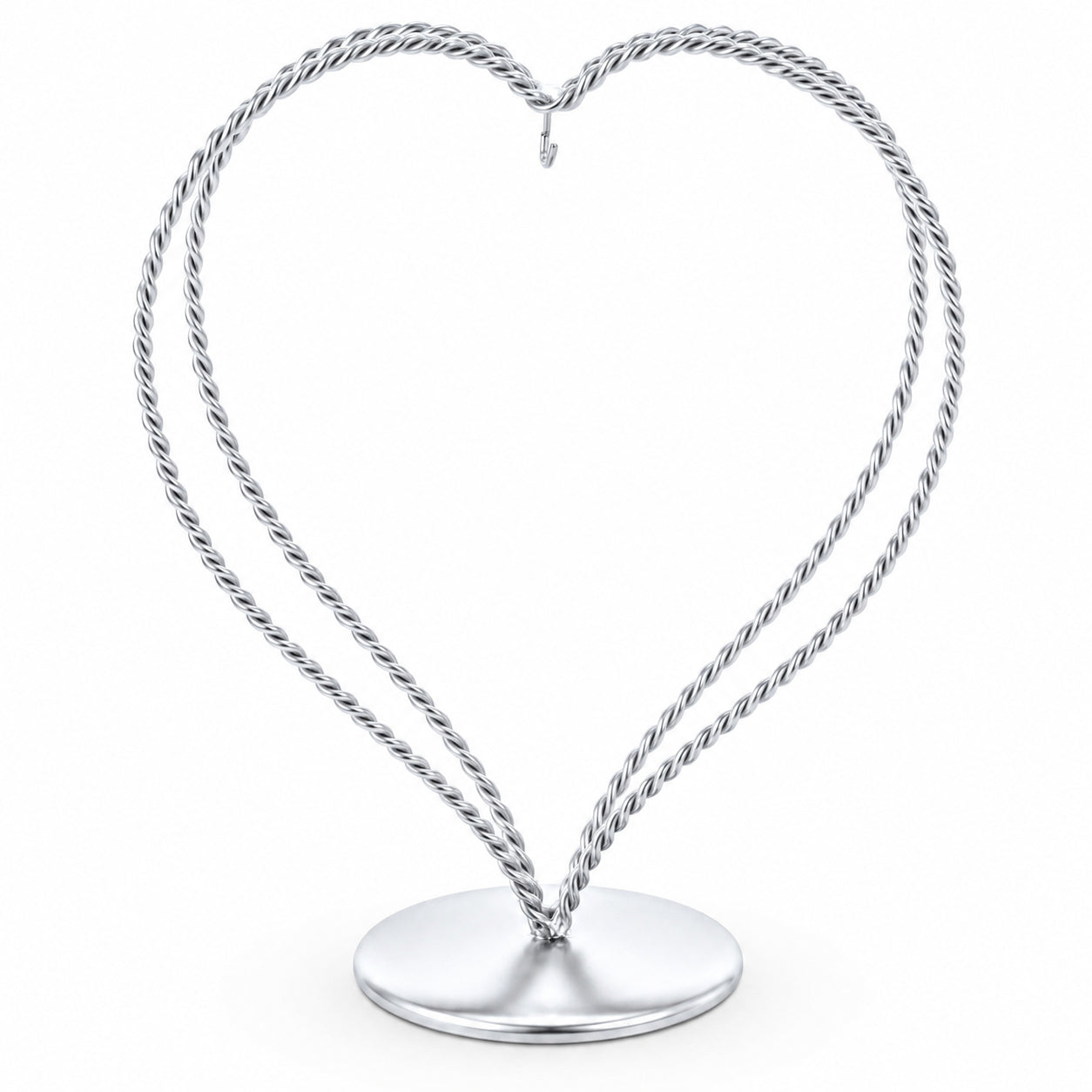 Double Wire Heart Twisted Silver Metal Ornament Display Stand 7.8 Inches