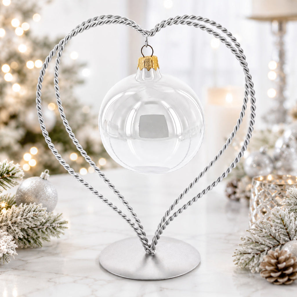 Double Wire Heart Twisted Silver Metal Ornament Display Stand 7.8 Inches