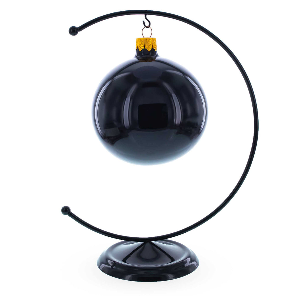 Crescent Moon Black Painted Metal Ornament Display Stand 8.8 Inches
