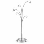 5-Arm Scroll Tree Branches Silver Metal Ornament Display Stand 14.5 Inches
