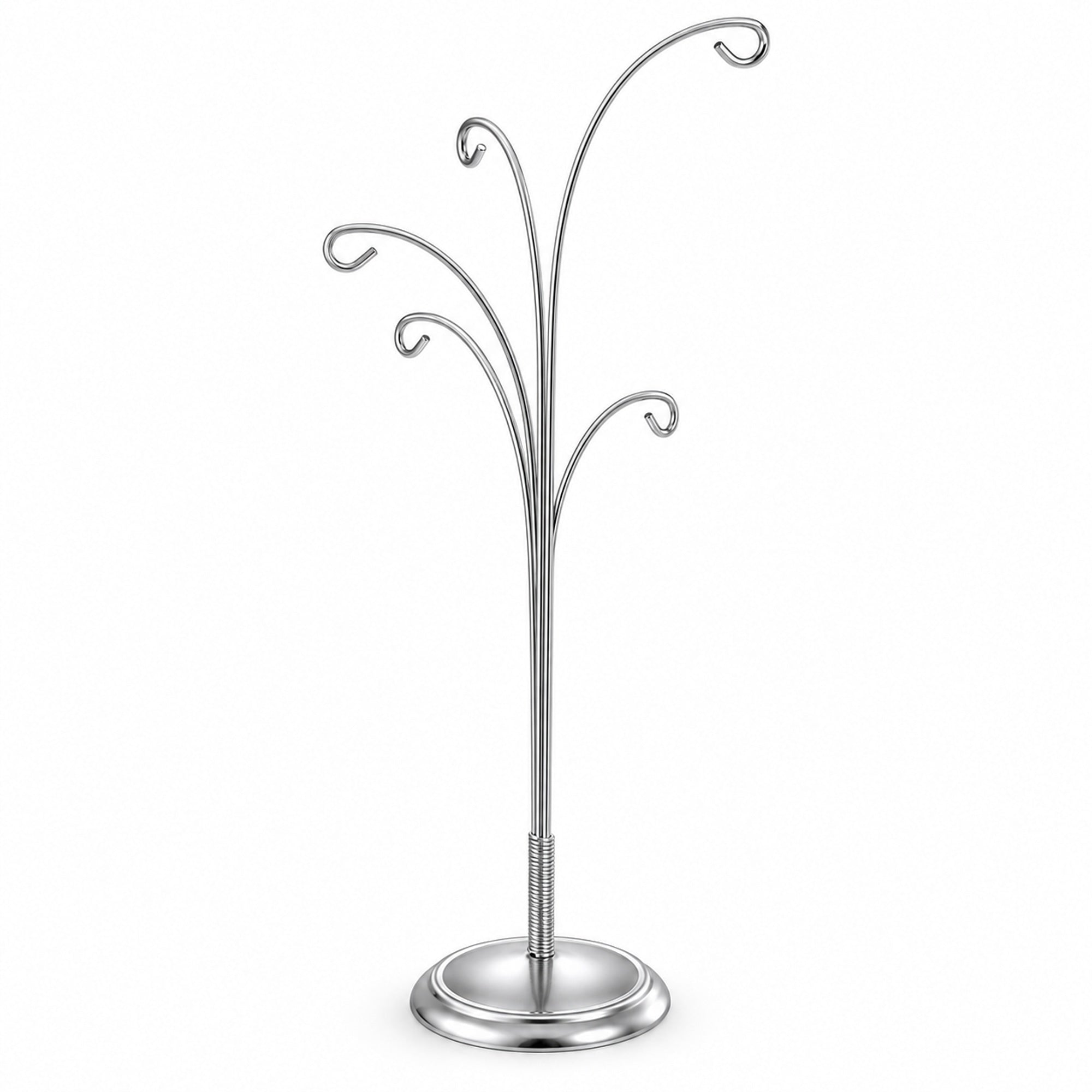 5-Arm Scroll Tree Branches Silver Metal Ornament Display Stand 14.5 Inches
