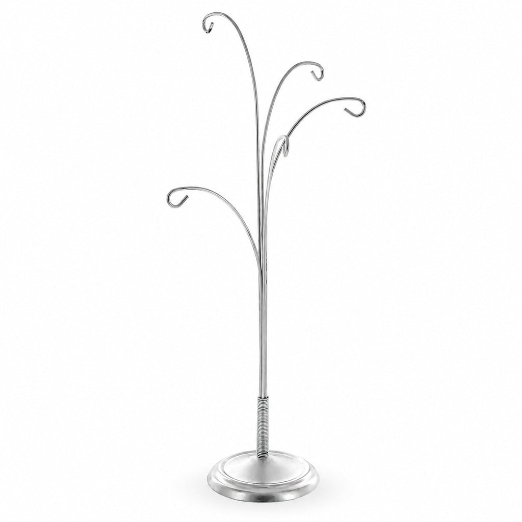 5-Arm Scroll Tree Branches Silver Metal Ornament Display Stand 14.5 Inches
