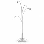 5-Arm Scroll Tree Branches Silver Metal Ornament Display Stand 14.5 Inches