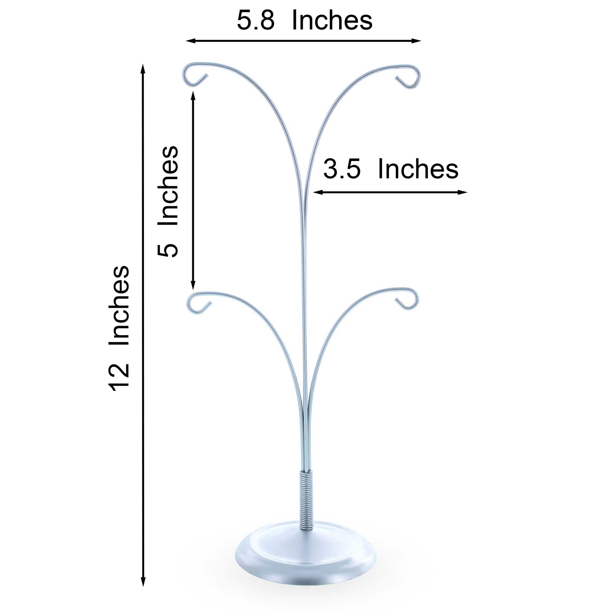4-Arm Tree Branch Silver Metal Ornament Display Stand 12 Inches