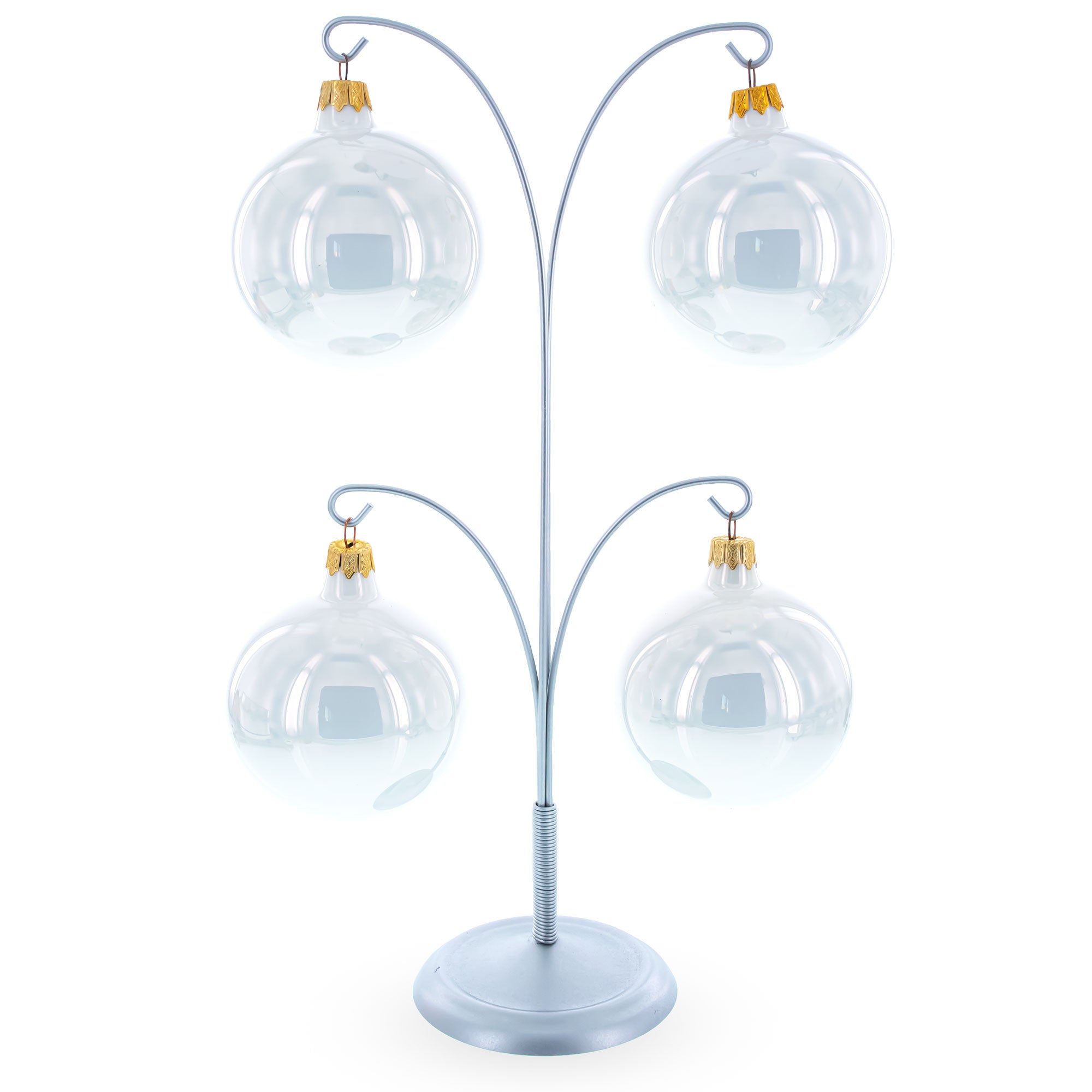 4-Arm Tree Branch Silver Metal Ornament Display Stand 12 Inches