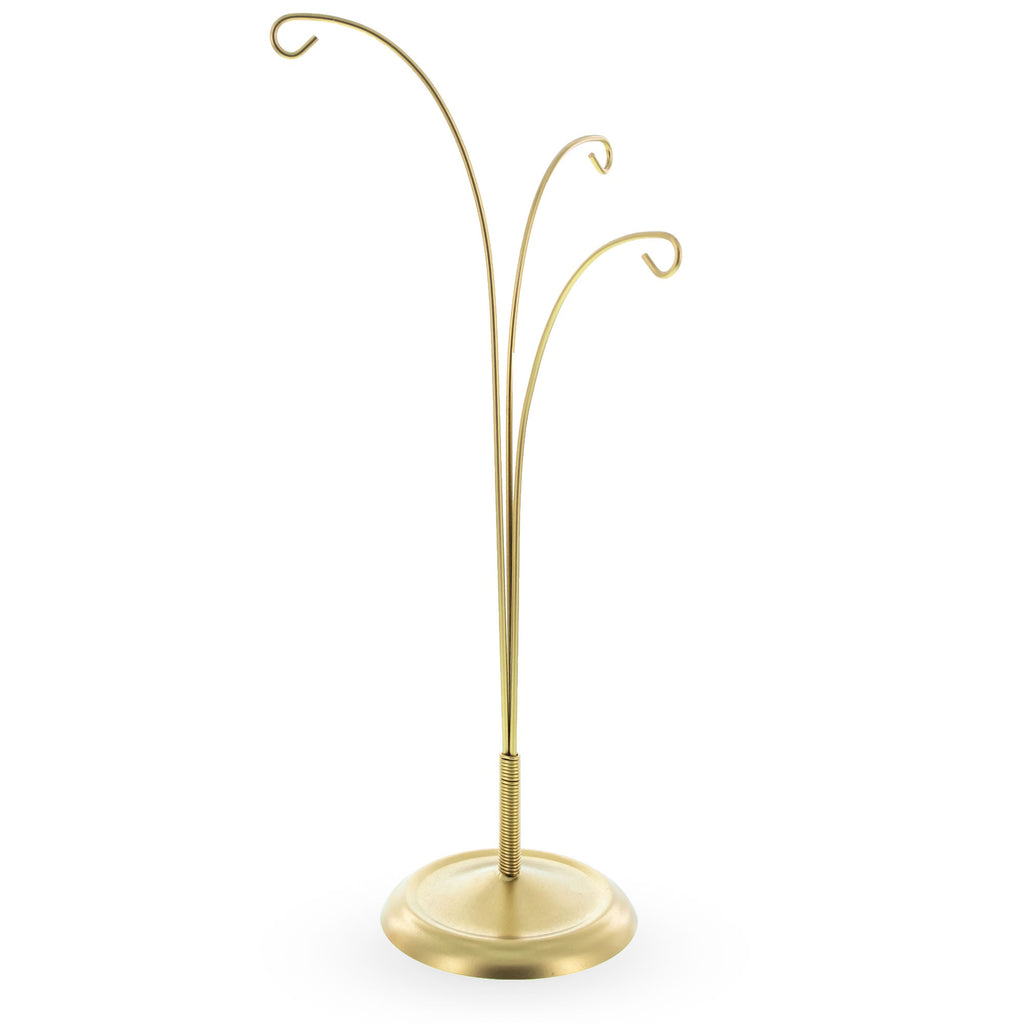 3-Arm Botanical Style Gold Metal Ornament Display Stand 12 Inches