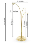 3-Arm Botanical Style Gold Metal Ornament Display Stand 12 Inches