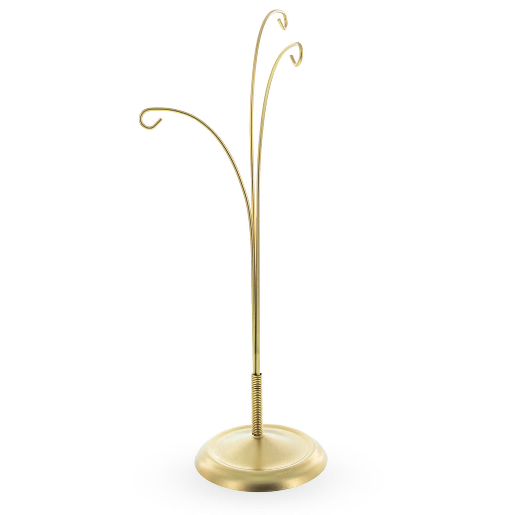 3-Arm Botanical Style Gold Metal Ornament Display Stand 12 Inches