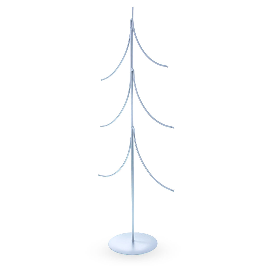 6-Arm Tiered Tree Silver Metal Ornament Display Stand 14 Inches