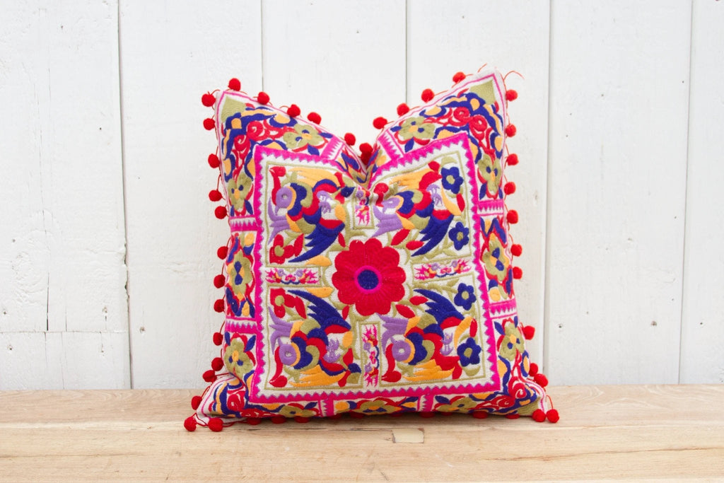 Ana Colorful Alebrije Silk Embroidered Pillow Cover