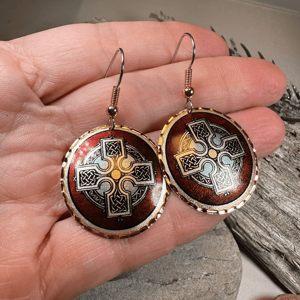 Ancient Celtic Cross Copper Earrings Dangle Earrings La Vie Bien Ancient Celtic Cross Copper Earrings