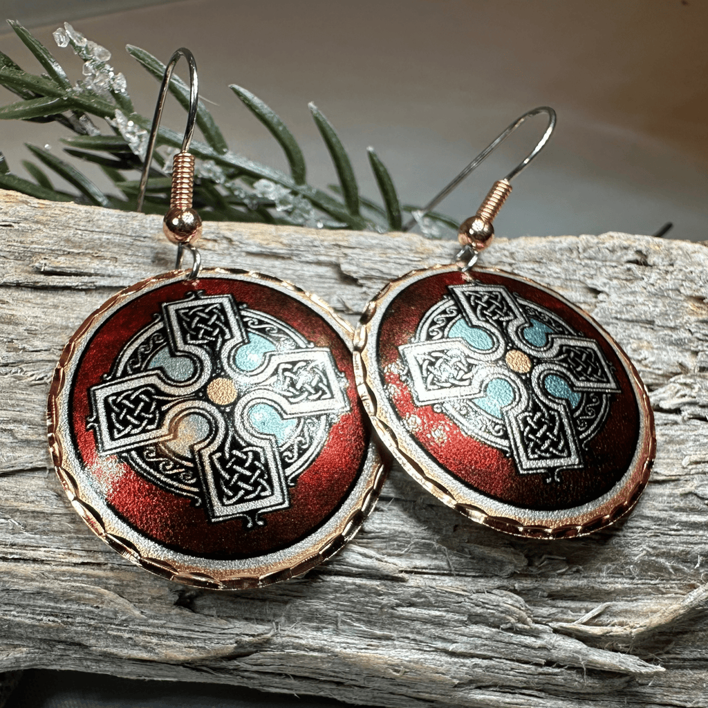 Ancient Celtic Cross Copper Earrings Dangle Earrings La Vie Bien Ancient Celtic Cross Copper Earrings