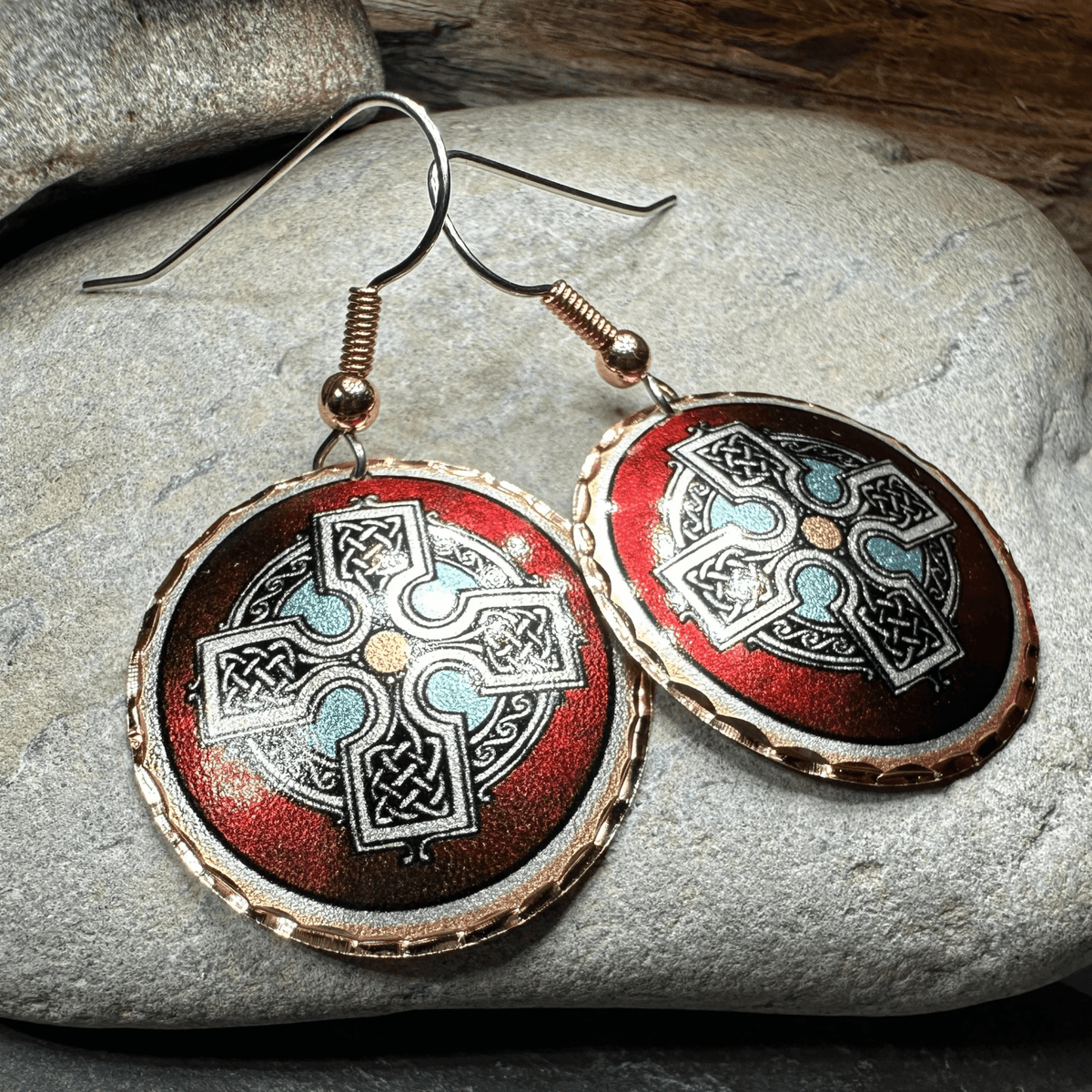 Ancient Celtic Cross Copper Earrings Dangle Earrings La Vie Bien Ancient Celtic Cross Copper Earrings