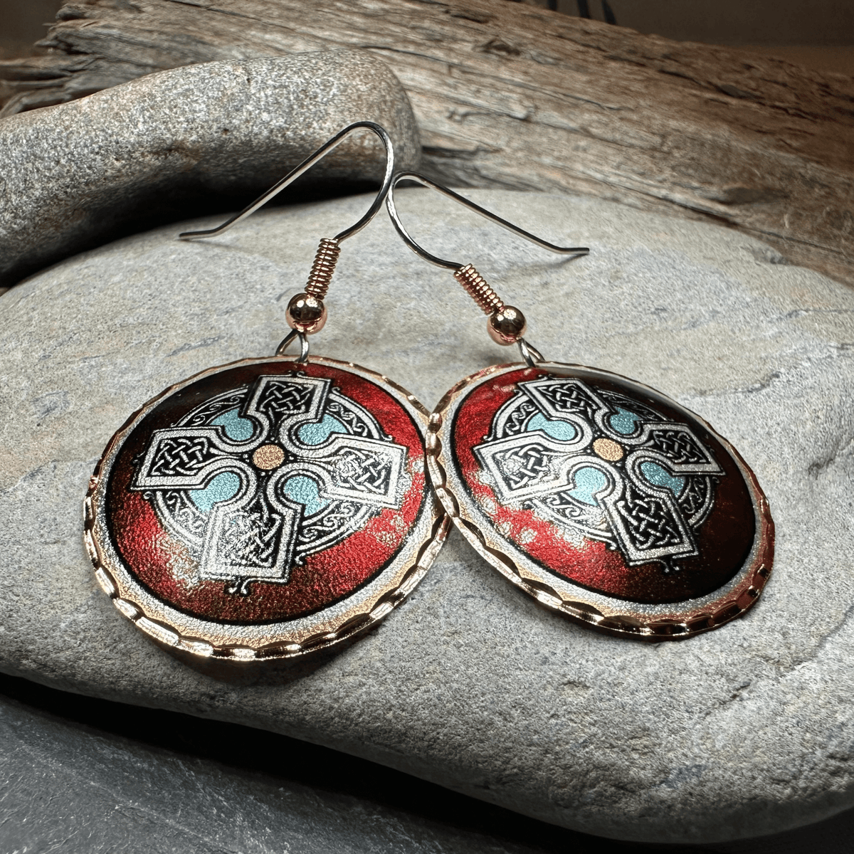 Ancient Celtic Cross Copper Earrings Dangle Earrings La Vie Bien Ancient Celtic Cross Copper Earrings