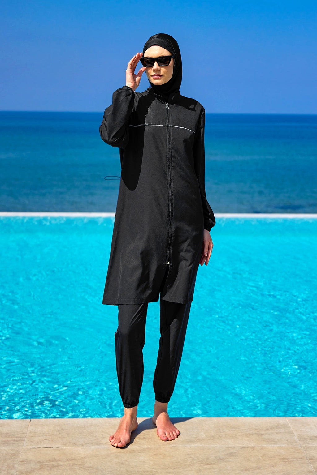 Andalus Black Full Coverage Burkini Set A2501-1 Covered Burkini Swimwear La Vie Bien Andalus Black Full Coverage Burkini Set A2501-1