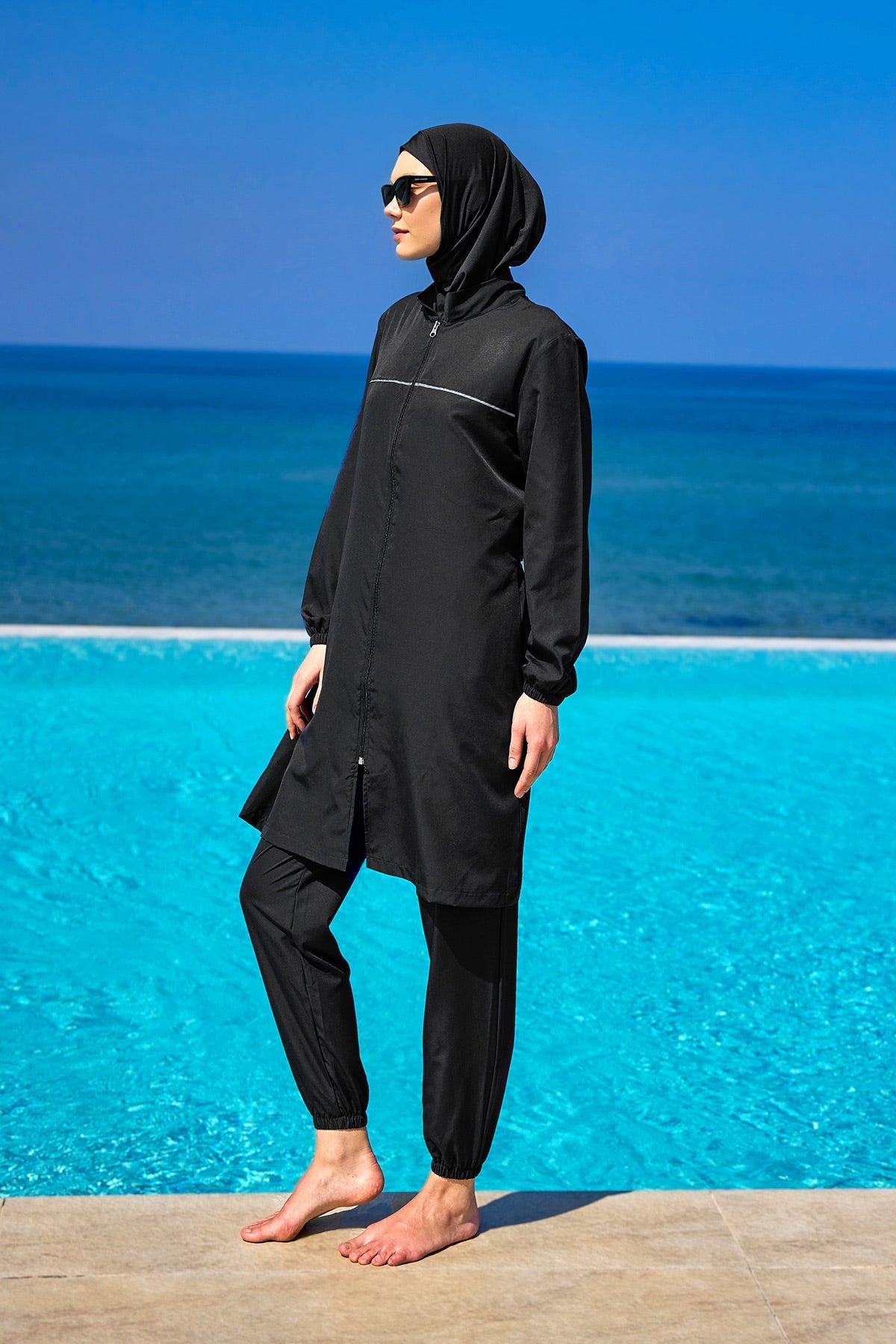 Andalus Black Full Coverage Burkini Set A2501-1 Covered Burkini Swimwear La Vie Bien Andalus Black Full Coverage Burkini Set A2501-1