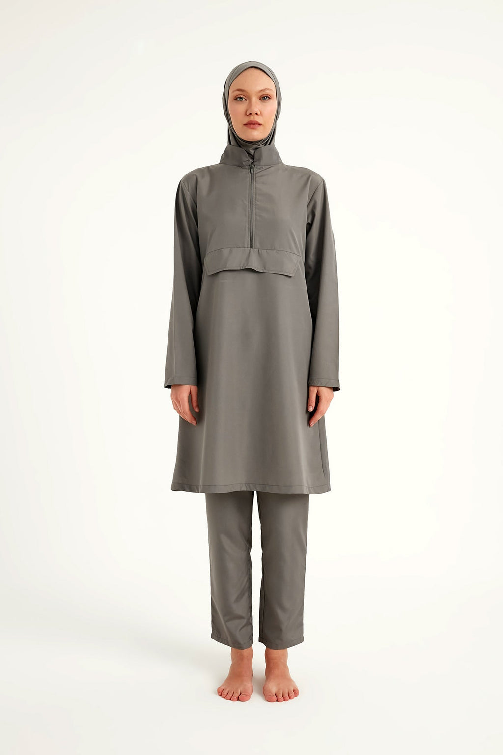 Andalus Gray Full Coverage Burkini Set for Women A2503-4 Covered Burkini Swimwear La Vie Bien Andalus Gray Full Coverage Burkini Set for Women A2503-4