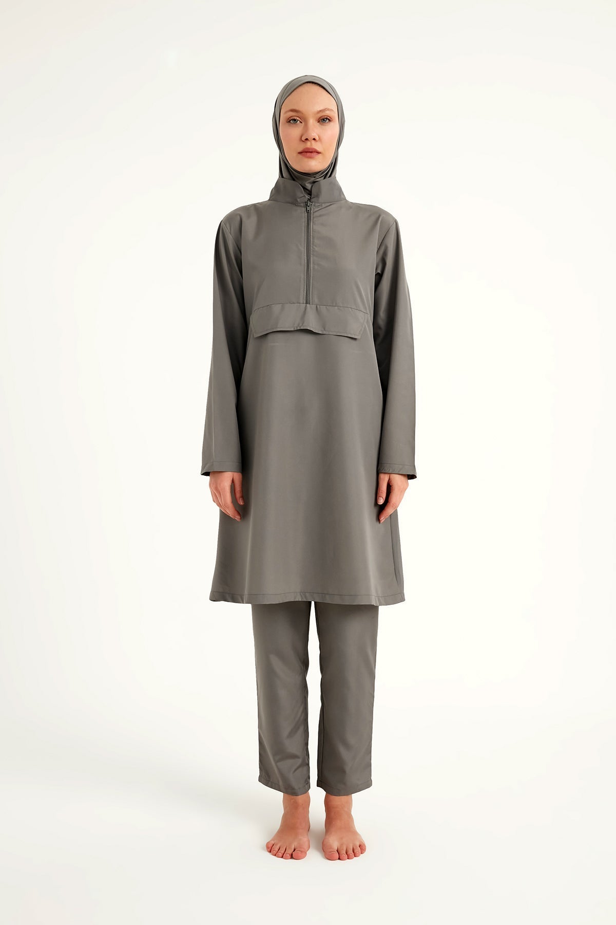 Andalus Gray Full Coverage Burkini Set for Women A2503-4 Covered Burkini Swimwear La Vie Bien Andalus Gray Full Coverage Burkini Set for Women A2503-4