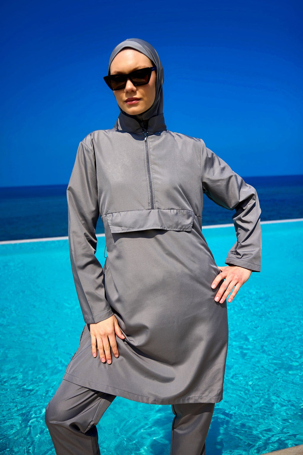 Andalus Gray Full Coverage Burkini Set for Women A2503-4 Covered Burkini Swimwear La Vie Bien Andalus Gray Full Coverage Burkini Set for Women A2503-4