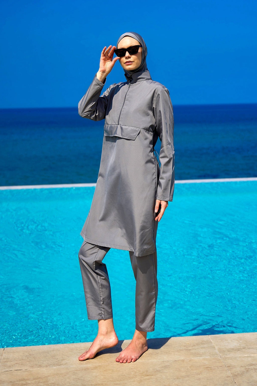 Andalus Gray Full Coverage Burkini Set for Women A2503-4 Covered Burkini Swimwear La Vie Bien Andalus Gray Full Coverage Burkini Set for Women A2503-4