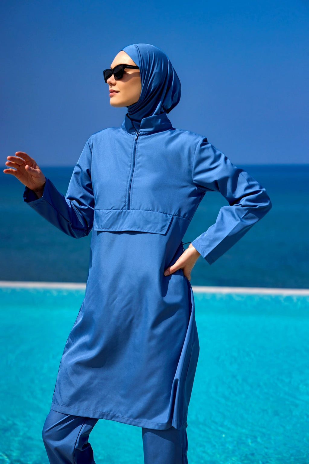 Andalus Indigo Full Coverage Burkini Set for Women A2503-6 Covered Burkini Swimwear La Vie Bien Andalus Indigo Full Coverage Burkini Set for Women A2503-6