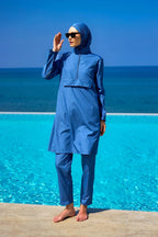 Andalus Indigo Full Coverage Burkini Set for Women A2503-6 Covered Burkini Swimwear La Vie Bien Andalus Indigo Full Coverage Burkini Set for Women A2503-6