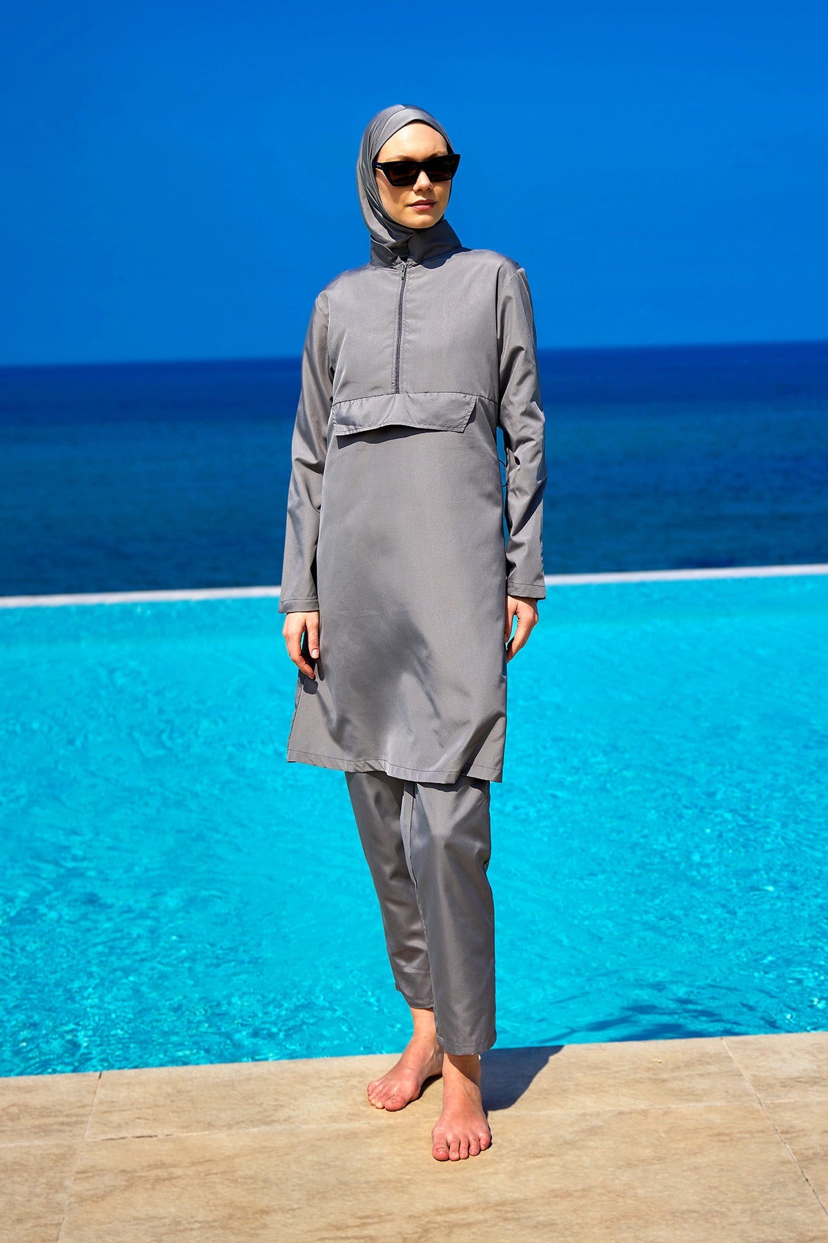 Andalus Gray Full Coverage Burkini Set for Women A2503-4