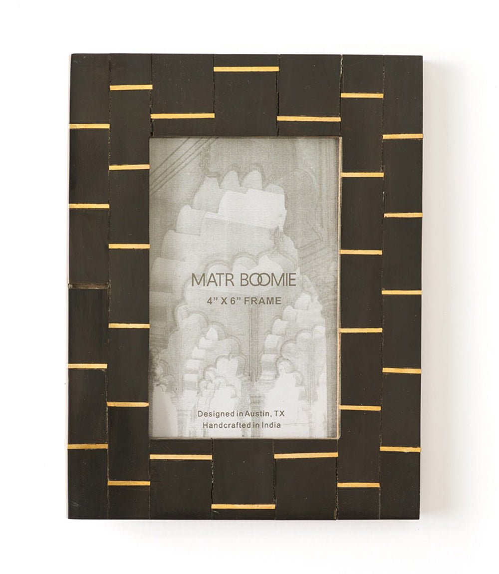 Andhera Dash 4x6 Black Picture Frame - Hand Carved Horn, Brass HME stock line La Vie Bien Andhera Dash 4x6 Black Picture Frame - Hand Carved Horn, Brass