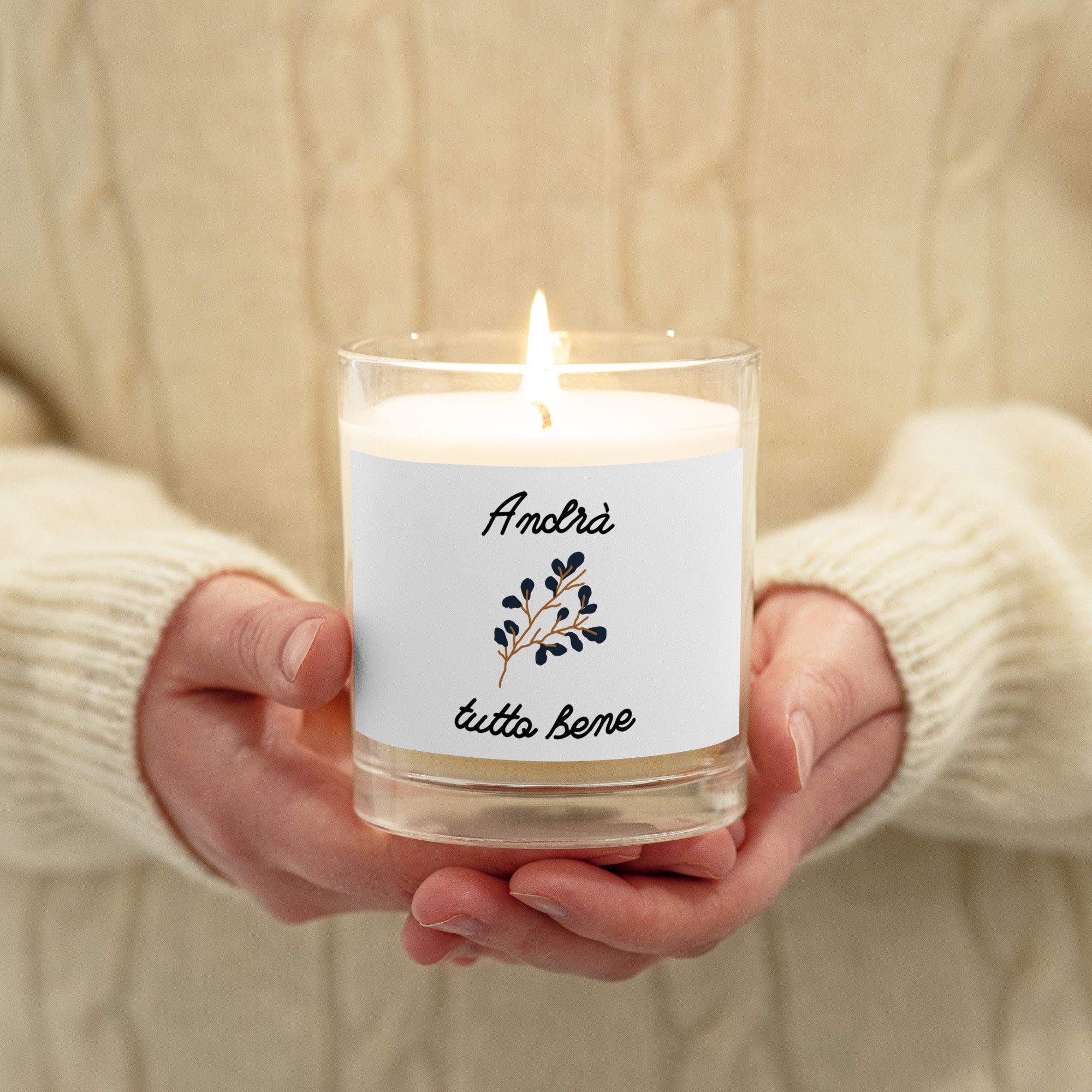Andrà tutto bene Italian unscented Glass jar soy wax candle